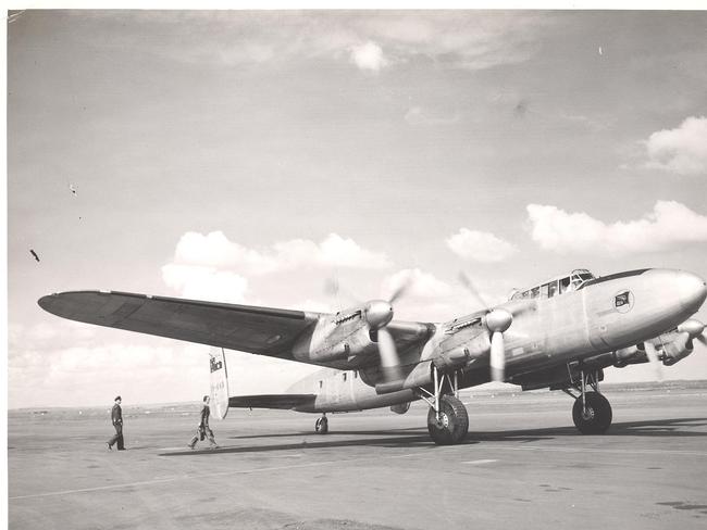 In 1945, Qantas began flying Indian Ocean services with converted Lancaster bombers known as Lancastrians that operated as far as Karachi from Sydney. They were fitted with six bunks for passengers.jpg