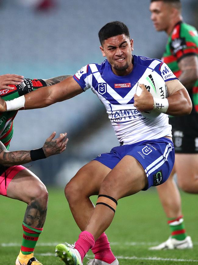 Tim Lafai playing for the Bulldogs in 2018.