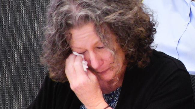 Kathleen Folbigg breaks down whilst being question about the deaths of her four children as she appears via video link screened a the NSW Coroners Court, Sydney, Monday, April 29, 2019, 2019. An Inquiry continues into convictions of "baby killer" Kathleen Megan Folbigg. (AAP Image/Peter Rae) NO ARCHIVING