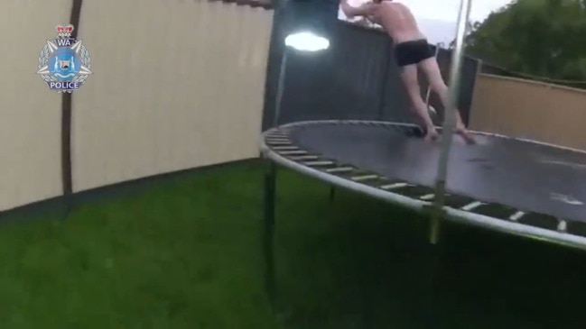 Man attempts leap off trampoline to evade police