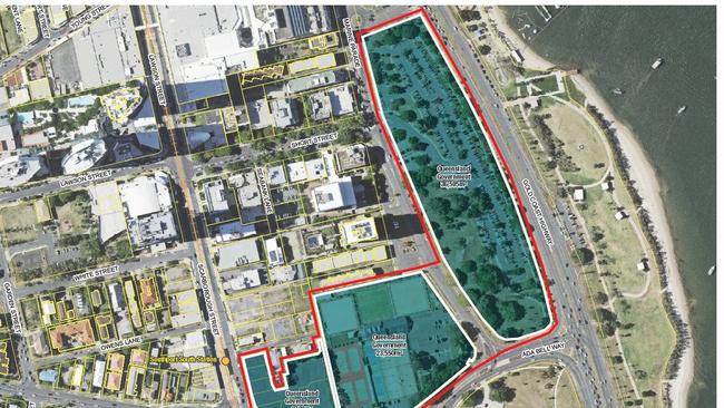 The maps presented to Gold Coast councillors when first considering a second casino for the city, at Carey and Queens Park in Southport. They exclude the Parklands.