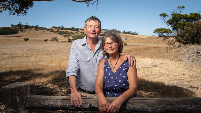 Michael Pengilly and wife Jan on their property at Emu Bay. Picture: Brad Fleet