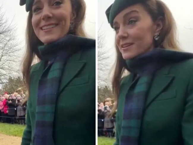 Kate stopped to greet royal fans outside church on Christmas Day. Picture: Instagram/@karenanvil