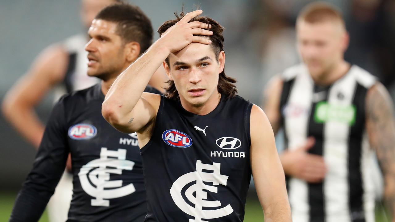 Zac Fisher is one of two injured Blues (Photo by Michael Willson/AFL Photos via Getty Images).