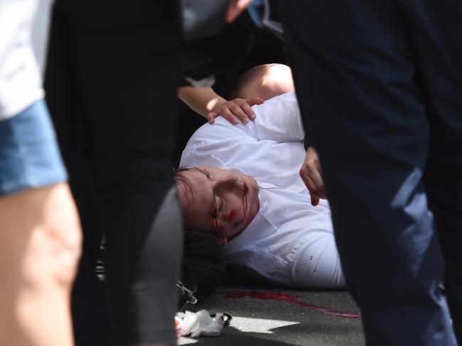 One of the injured people in Bourke St. Picture: Tony Gough