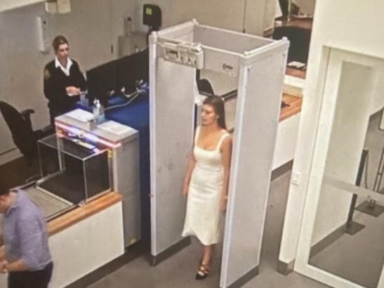 CCTV footage of Brittany Higgins and Bruce Lehrmann entering Parliament House on the night she alleges she was raped. Picture: Channel 7