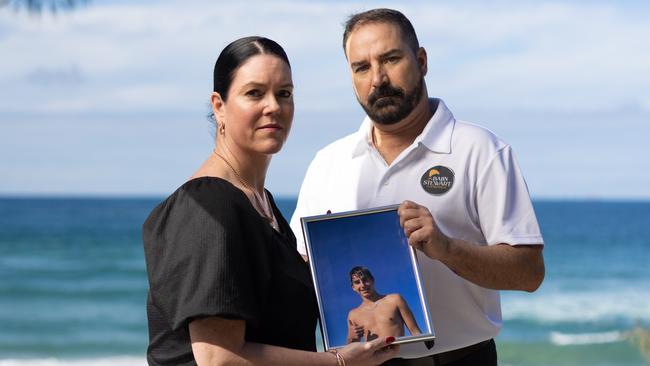 Kerri-Lyn and Michael Stewart, with a photograph of their son Balin, established the Balin Stewart Foundation to educate young people about the dangers of carrying knives. Picture: David Kelly