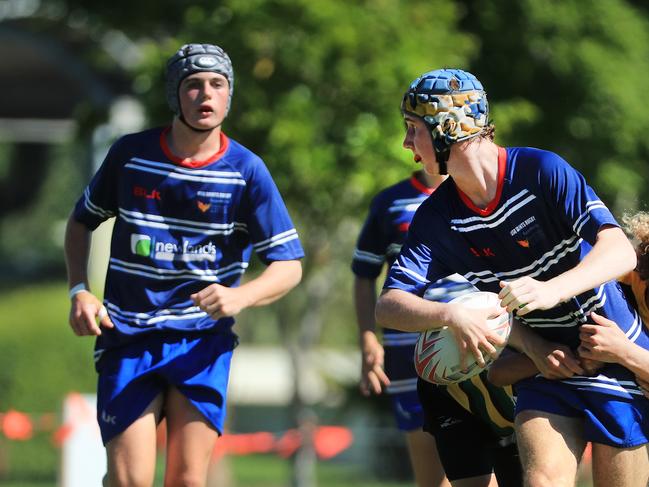 SURFERS PARADISE RUGBY, GOLD COAST , AUSTRALIA - April 10, 2021: Surfers Paradise Dolphins U14sv USQ Saints U14s - Day Two of King of the Country rugby tournament.Played at Surfers Paradise Eagles Rugby Ground at Southport. Picture: Scott Powick Newscorp