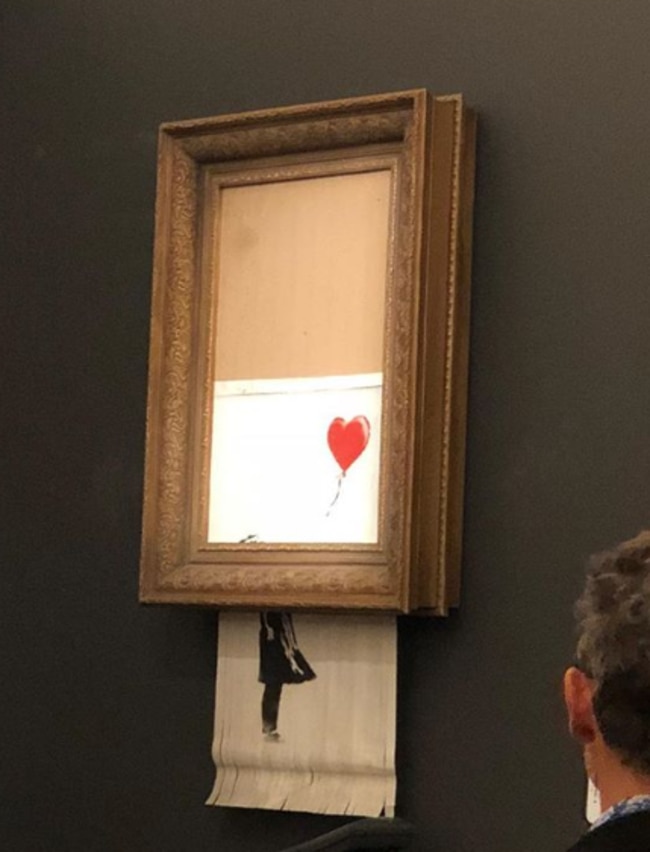 A photo of the destroyed Banksy art. Picture: Instagram: Caterline Goodman Gallery