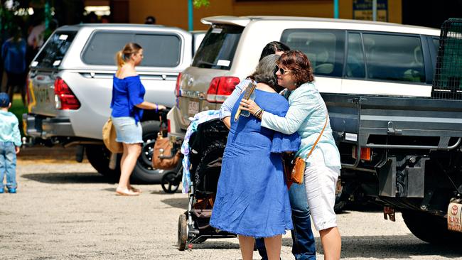 Family and friends arrive at Casuarina Street primary school for Dolly Everett's memorial service in Katherine, Northern Territory.