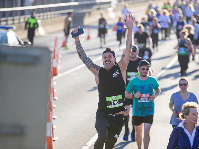 Run the Bridge Fun Run 2020 across Tasman Bridge. Picture: RICHARD JUPE