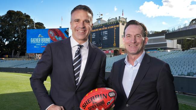 Premier Peter Malinauskas & AFL Chief Executive Andrew Dillon announce dates for 2025 AFL Gather Round. 2 July 2024. Picture: Dean Martin