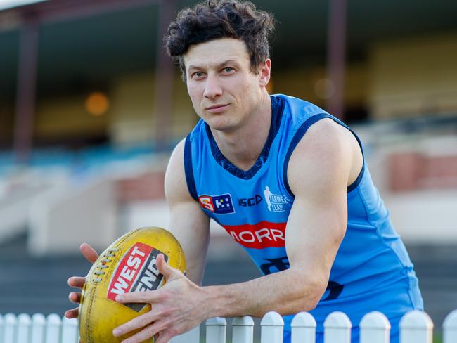 Sturt footballer James Mathews at Unley Oval ahead of this week's SANFL preliminary final against the Crows. Picture Matt Turner.