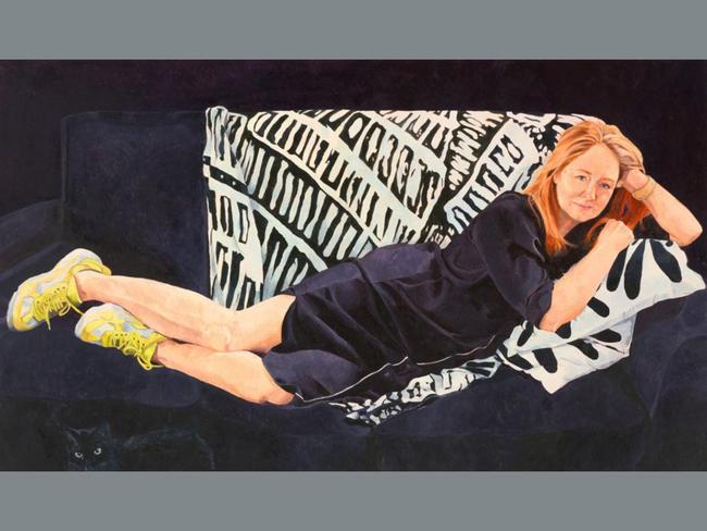 Miranda and Prince by Col Mac depicts Australian actor Miranda Otto. A long time fan of her work, Mac was thrilled when Otto decided to sit for him. Picture: Col Mac, Archibald 2025, Photo: Art Gallery of New South Wales, Jenni Carter