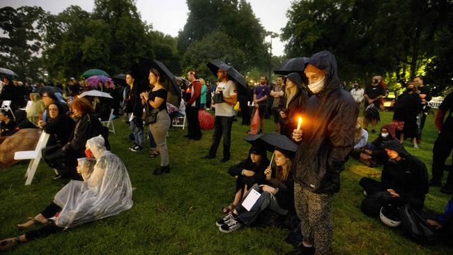 People gather at Kings Domain to pay their respects. Picture: David Geraghty