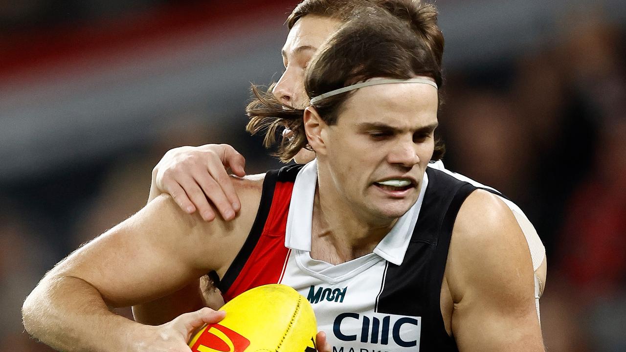 Hunter Clark says he’s happy at St Kilda, although his future is up in the air. Picture: Michael Willson/AFL Photos via Getty Images.