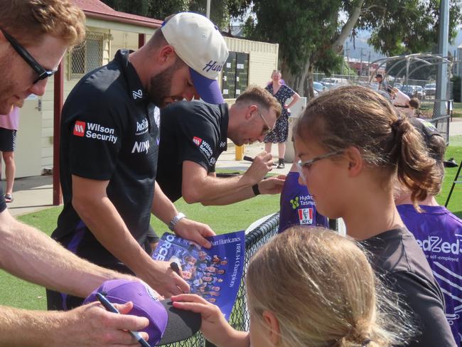 Hurricanes players sign autographs at Tuesday's fan day in Launceston. Picture: Jon Tuxworth