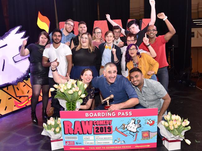 All the finalists who competed in the RAW Comedy National Grand Final at Melbourne International Comedy Festival. Picture: 2019 JIM LEE PHOTO