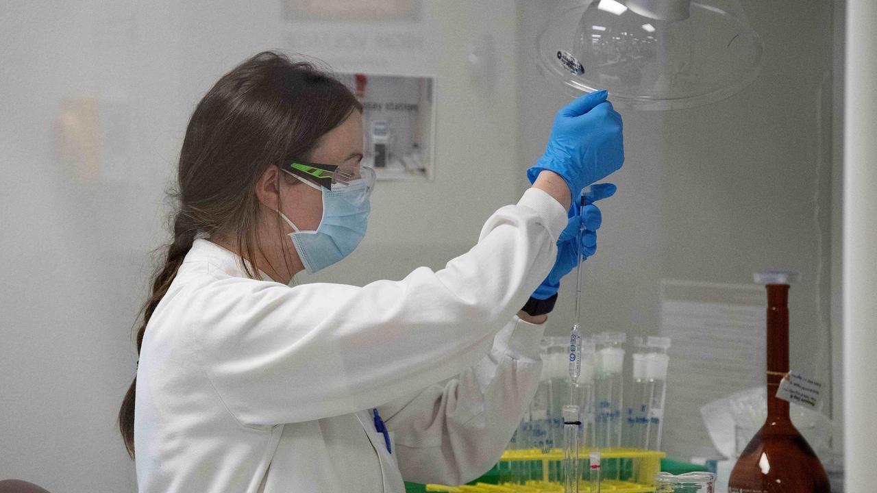 Analytical chemists working at the AstraZeneca laboratories, in Sydney. Australia has signed a letter of intent with AstraZeneca to secure its vaccine if it proves safe and effective. Picture: NCA NewsWire/Bianca De Marchi