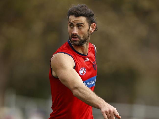 MELBOURNE, AUSTRALIA - SEPTEMBER 10: Brodie Grundy of the Demons takes part during a Melbourne Demons AFL training session at Gosch's Paddock on September 10, 2023 in Melbourne, Australia. (Photo by Darrian Traynor/Getty Images)