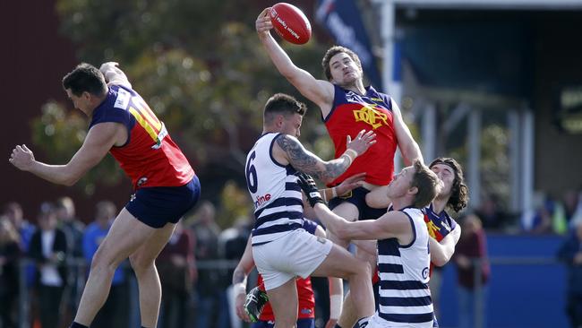 Diggers Rest and Macedon lock horns at Eric Boardman Reserve. Picture: Richard Serong