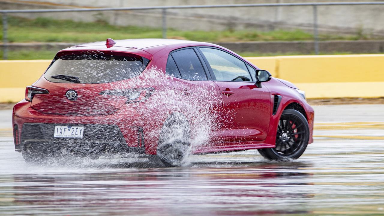 The GR Corolla GTS shines on a slick skidpan.