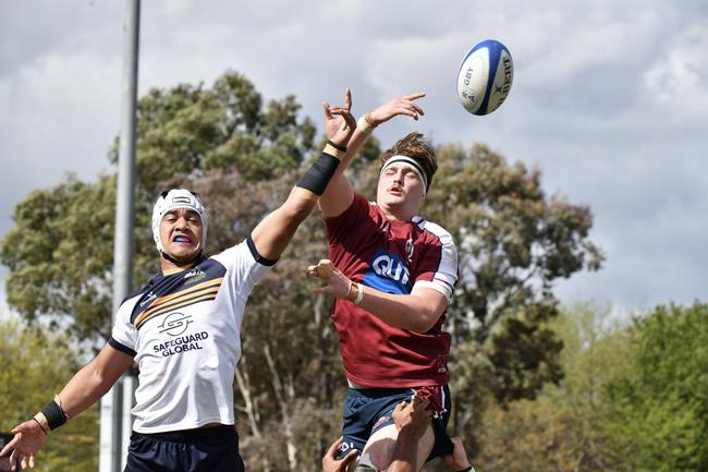 Charlie McCauley (right). Super Rugby Under-19s action between the ACT Brumbies and the Queensland Reds. Picture courtesy of @jayziephotography