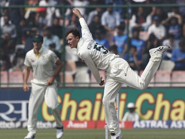 Kuhnemann bowls during the second Test in India last year. Picture: Getty