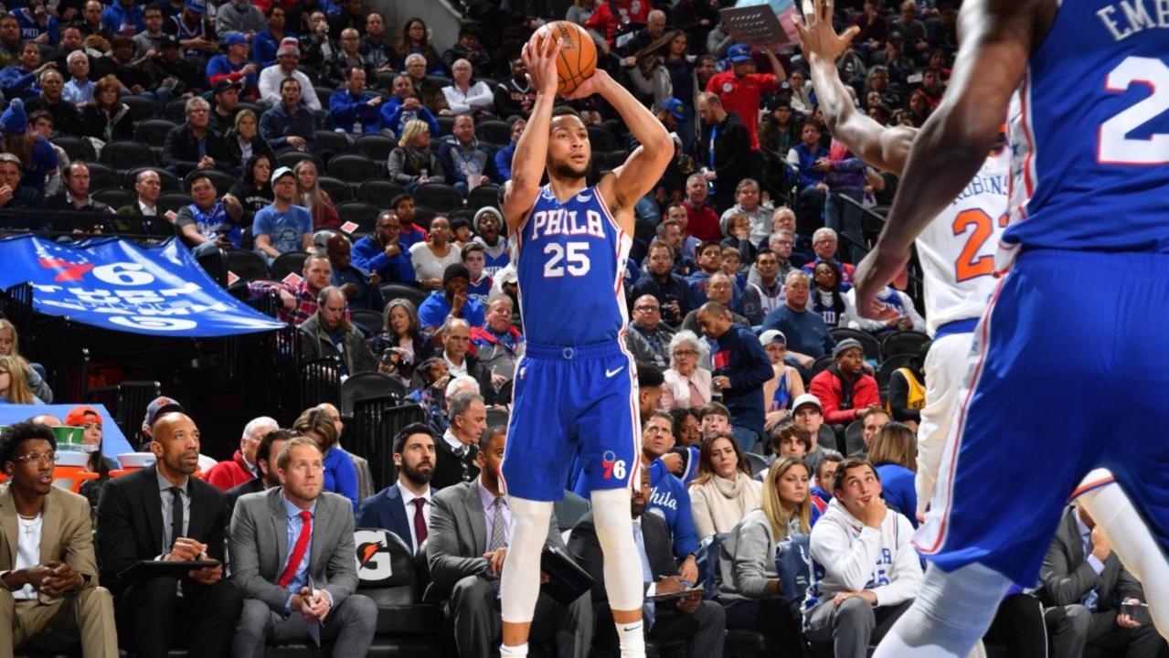 Ben Simmons just hit his first NBA three-pointer.