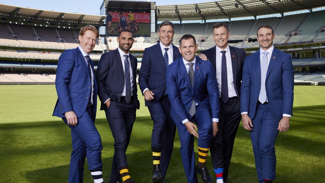 Channel 7 commentators Cameron Ling, Shaun Burgoyne, Matthew Richardson, Luke Hodge, Luke Darcy and Jobe Watson