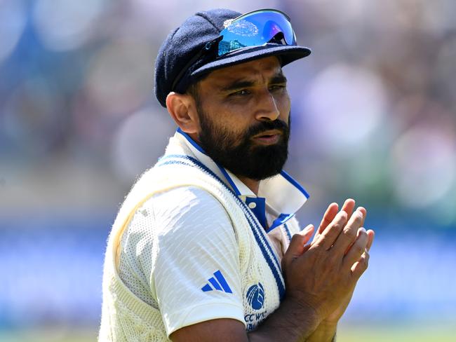 LONDON, ENGLAND - JUNE 09: Mohammed Shami of India during day three of the ICC World Test Championship Final between Australia and India at The Oval on June 09, 2023 in London, England. (Photo by Gareth Copley-ICC/ICC via Getty Images)