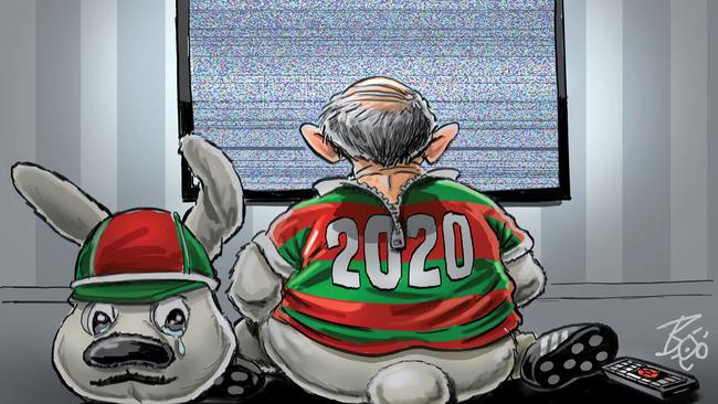 Reggie the Rabbit has been another casualty of the NRL shutdown. Art by Boo Bailey.