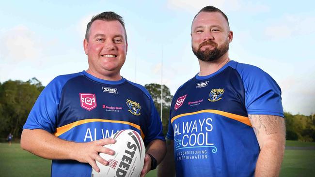 Noosa Pirates A-grade head coach Mick Duff with club president Liam Anlezark. Picture: Patrick Woods.