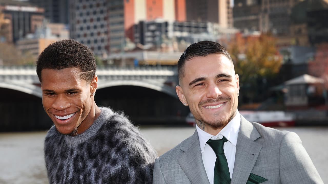 George Kambosos Jr and Devin Haney actually shared a laugh. Picture: David Caird