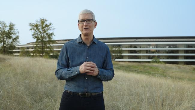 Apple CEO Tim Cook hosts the unveiling of new MacBook Pro models from Apple Park in California.