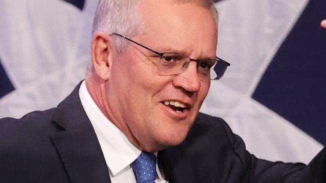 ELECTION TEAM 2022 LIBERAL BUS TOUR 21/5/2022.Scott Morrison at the 2022 Liberal Party Election Night function at the Fullerton Hotel Sydney.Picture: NIGEL HALLETT