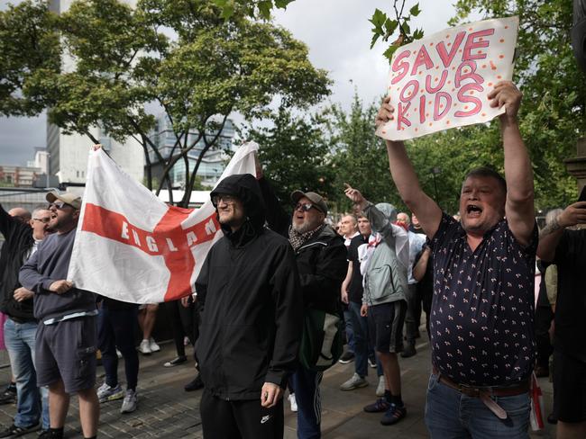 Far-right activists take part in a protest at Piccadilly Gardens on August 3. Picture: Getty Images