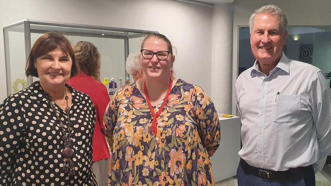 Mackay MP Julieanne Gilbert and mayor Greg Williamson at artist Louise Carter's exhibition Seed Beads. Photo: Contributed