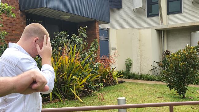 A support person tries to shield Lochlin Bailey Smith, 19, from the media as he leaves Yeppoon Courthouse on March 13.