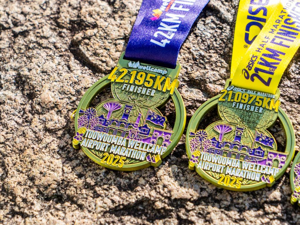 The medals which will be presented to toowoomba Wellcamp Airport Marathon participants.