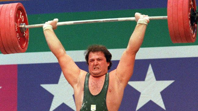 Weightlifter Dean Lukin on his way to winning the super heavyweight gold medal at 1984 Olympic Games in Los Angeles.