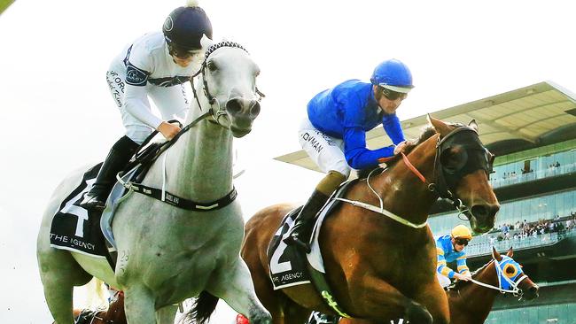 Greysful Glamour held on to score a narrow win in the Villiers Stakes. Picture: Getty Images