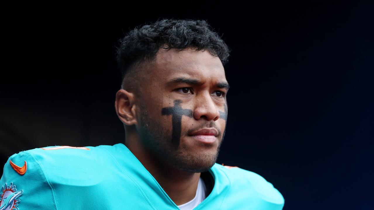ORCHARD PARK, NEW YORK - OCTOBER 31: Tua Tagovailoa #1 of the Miami Dolphins takes the field before the third quarter against the Buffalo Bills at Highmark Stadium on October 31, 2021 in Orchard Park, New York. (Photo by Joshua Bessex/Getty Images)