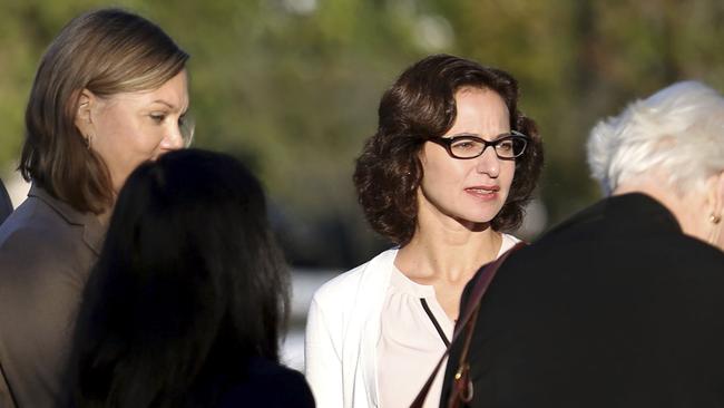 Author of the discredited article Sabrina Erdely, centre, enters the federal courthouse in Charlottesville, Virginia. Picture: Ryan M. Kelly/The Daily Progress