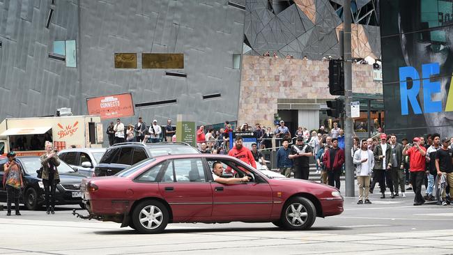 A car drives up Swanston Street before Bourke St tragedy. Picture: Tony Gough