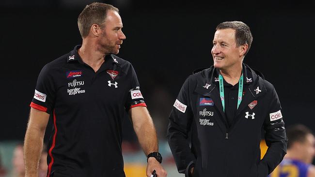 John Worsfold (right) and his coaching replacement Ben Rutten. Picture: Michael Klein