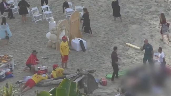 Scene of a fatal drowning at Froggy's Beach, Rainbow Bay on the Gold Coast. Picture: 9 News Gold Coast,