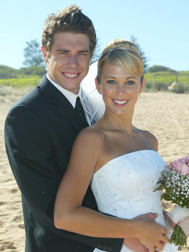 Bec with Beau Brady in scene from TV program "Home And Away".