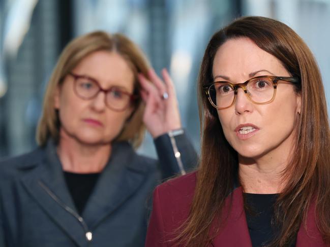 Victorian Premier Jacinta Allan and Treasurer Jaclyn Symes. Picture: David Crosling