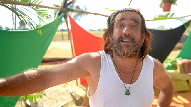 Nick Smith made a bamboo chill-out tent next tothe permaculture garden. Picture: Jann Houley